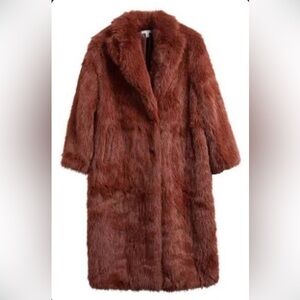 Topshop Longline Faux Fur Coat Burgundy
